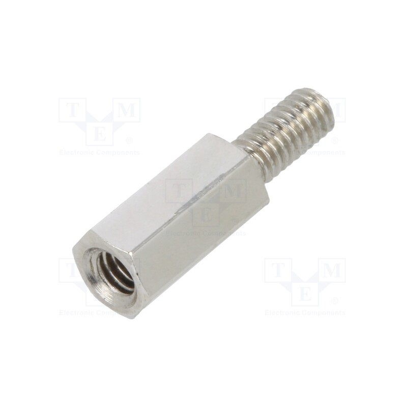 50 pcs : 2112X08 - Screwed spacer sleeve, 8mm, Int.thread: M2,5, Ext.thread: M2,5