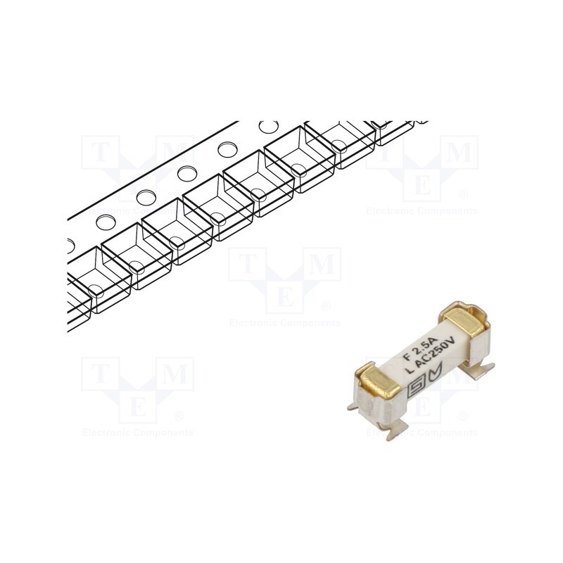 10 pcs : 3404.2470.11 - Fuse: fuse, time-lag, 2.5A, 250VAC, 125VDC, SMD, ceramic, 4.2x11.1mm