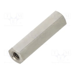 50 pcs : 111X15 - Screwed spacer sleeve, 15mm, Int.thread: M2, hexagonal, brass