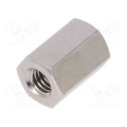 50 pcs : 114X08 - Screwed spacer sleeve, 8mm, Int.thread: M3, hexagonal, brass