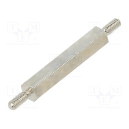 50 pcs : 411X20 - Screwed spacer sleeve, 20mm, Ext.thread: M2, hexagonal, brass