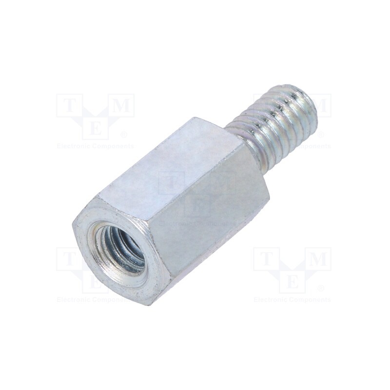 50 pcs : 226X10 - Screwed spacer sleeve, 10mm, Int.thread: M4, Ext.thread: M4, steel