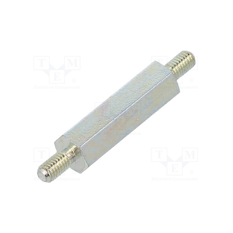 50 pcs : 425X20 - Screwed spacer sleeve, 20mm, Ext.thread: M3, hexagonal, steel