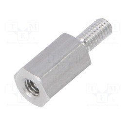 50 pcs : 232X08 - Screwed spacer sleeve, 8mm, Int.thread: M2,5, Ext.thread: M2,5
