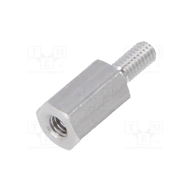 50 pcs : 232X08 - Screwed spacer sleeve, 8mm, Int.thread: M2,5, Ext.thread: M2,5