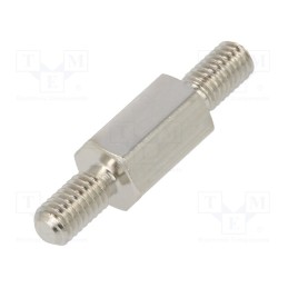 50 pcs : 413X08K - Screwed spacer sleeve, 8mm, Ext.thread: M3, hexagonal, brass