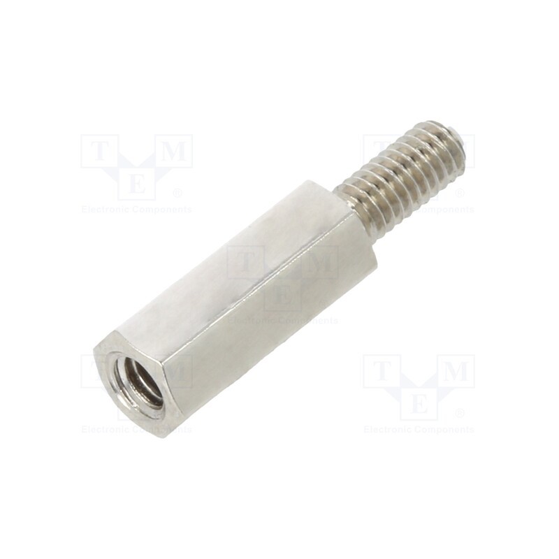50 pcs : 2112X10 - Screwed spacer sleeve, 10mm, Int.thread: M2,5, Ext.thread: M2,5
