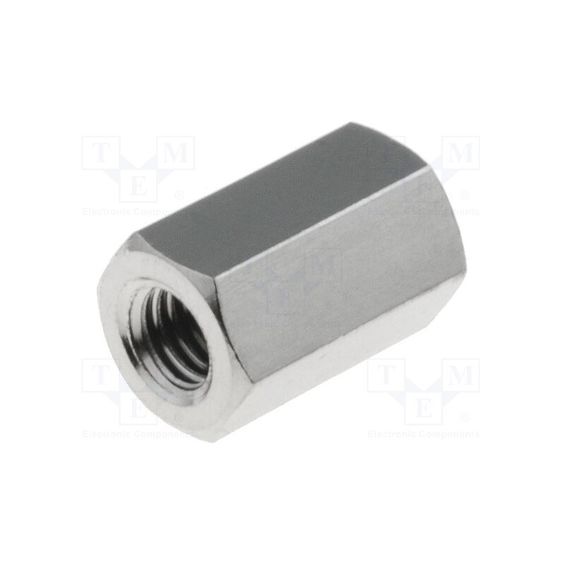 50 pcs : 113X08 - Screwed spacer sleeve, 8mm, Int.thread: M3, hexagonal, brass