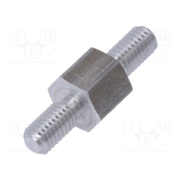 50 pcs : 434X05 - Screwed spacer sleeve, 5mm, Ext.thread: M3, hexagonal, aluminium