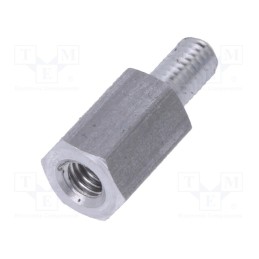 50 pcs : 234X08 - Screwed spacer sleeve, 8mm, Int.thread: M3, Ext.thread: M3