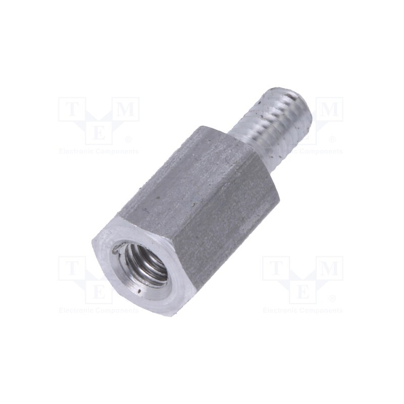50 pcs : 234X08 - Screwed spacer sleeve, 8mm, Int.thread: M3, Ext.thread: M3
