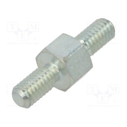 50 pcs : 426X05 - Screwed spacer sleeve, 5mm, Ext.thread: M4, hexagonal, steel, zinc
