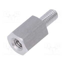 50 pcs : 235X08 - Screwed spacer sleeve, 8mm, Int.thread: M3, Ext.thread: M3