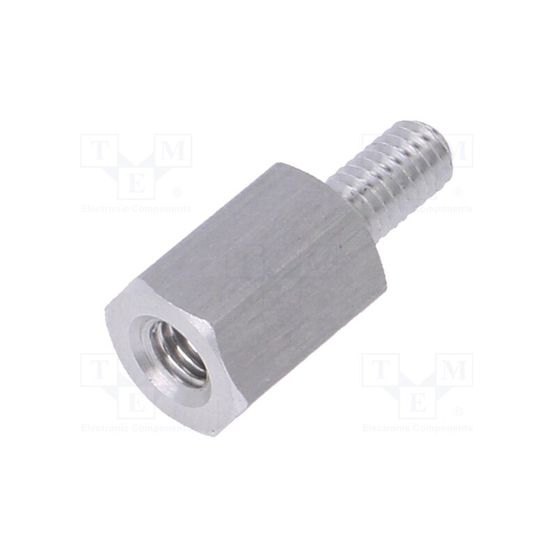 50 pcs : 235X08 - Screwed spacer sleeve, 8mm, Int.thread: M3, Ext.thread: M3