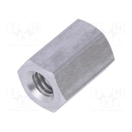 50 pcs : 136X10 - Screwed spacer sleeve, 10mm, Int.thread: M4, hexagonal, aluminium
