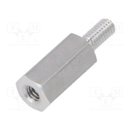 50 pcs : 232X10 - Screwed spacer sleeve, 10mm, Int.thread: M2,5, Ext.thread: M2,5