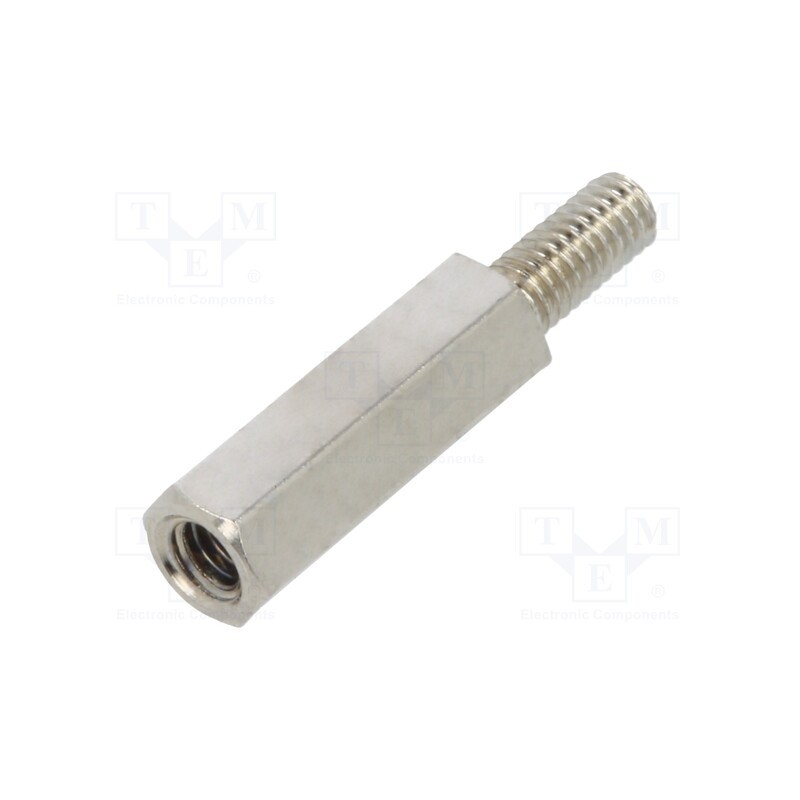 50 pcs : 2112X12 - Screwed spacer sleeve, 12mm, Int.thread: M2,5, Ext.thread: M2,5
