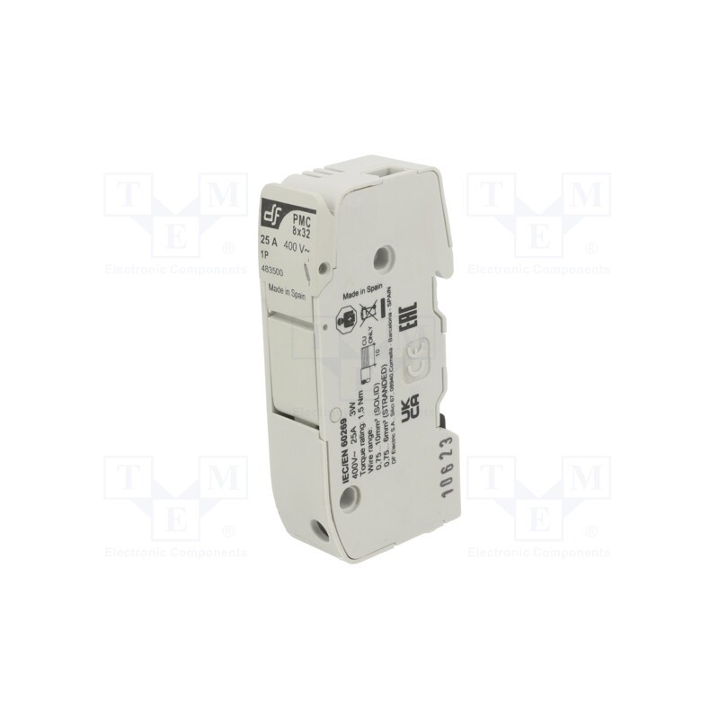 10 pcs : 483500 - Fuse holder, cylindrical fuses, 8x32mm, for DIN rail mounting