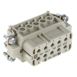 1 pcs - HARTING Heavy Duty Power Connector Insert, 16A, Female, Han A Series, 10 Contacts