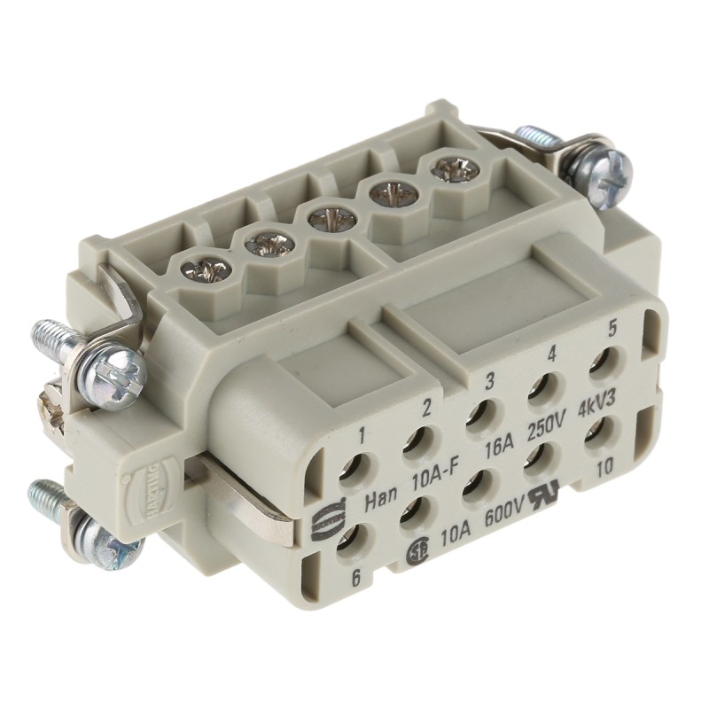 1 pcs - HARTING Heavy Duty Power Connector Insert, 16A, Female, Han A Series, 10 Contacts