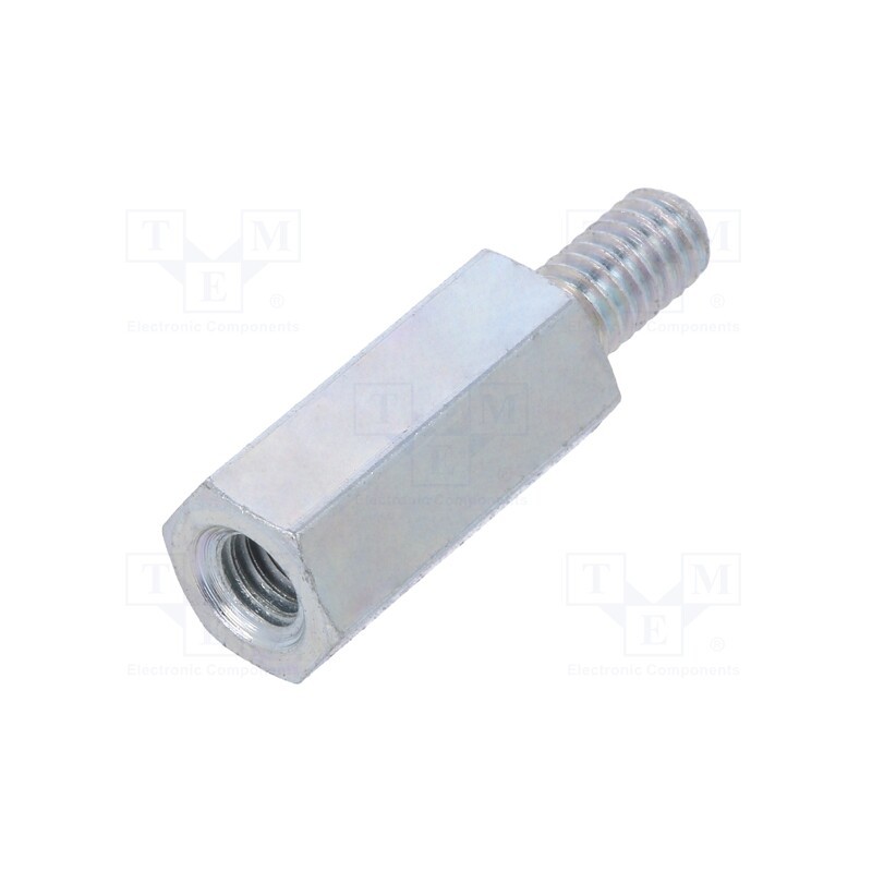 50 pcs : 226X15 - Screwed spacer sleeve, 15mm, Int.thread: M4, Ext.thread: M4, steel