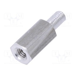 50 pcs : 234X10 - Screwed spacer sleeve, 10mm, Int.thread: M3, Ext.thread: M3