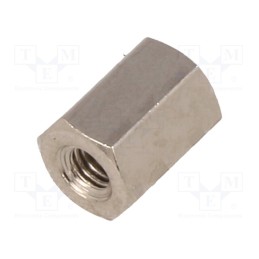 50 pcs : 115X08 - Screwed spacer sleeve, 8mm, Int.thread: M3, hexagonal, brass