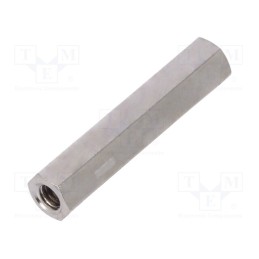 50 pcs : 1112X20 - Screwed spacer sleeve, 20mm, Int.thread: M2,5, hexagonal, brass