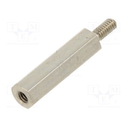 50 pcs : 211X15 - Screwed spacer sleeve, 15mm, Int.thread: M2, Ext.thread: M2, brass