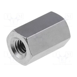 50 pcs : 112X08 - Screwed spacer sleeve, 8mm, Int.thread: M2,5, hexagonal, brass