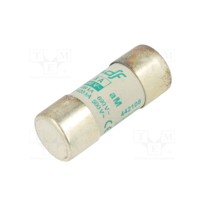 10 pcs : 442108 - Fuse: fuse, aM, 8A, 690VAC, ceramic,cylindrical,industrial