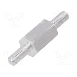 50 pcs : 432X08 - Screwed spacer sleeve, 8mm, Ext.thread: M2,5, hexagonal