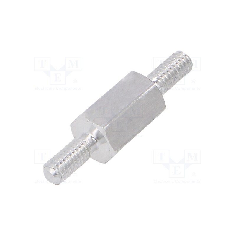 50 pcs : 432X08 - Screwed spacer sleeve, 8mm, Ext.thread: M2,5, hexagonal