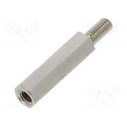 50 pcs : 2112X15 - Screwed spacer sleeve, 15mm, Int.thread: M2,5, Ext.thread: M2,5