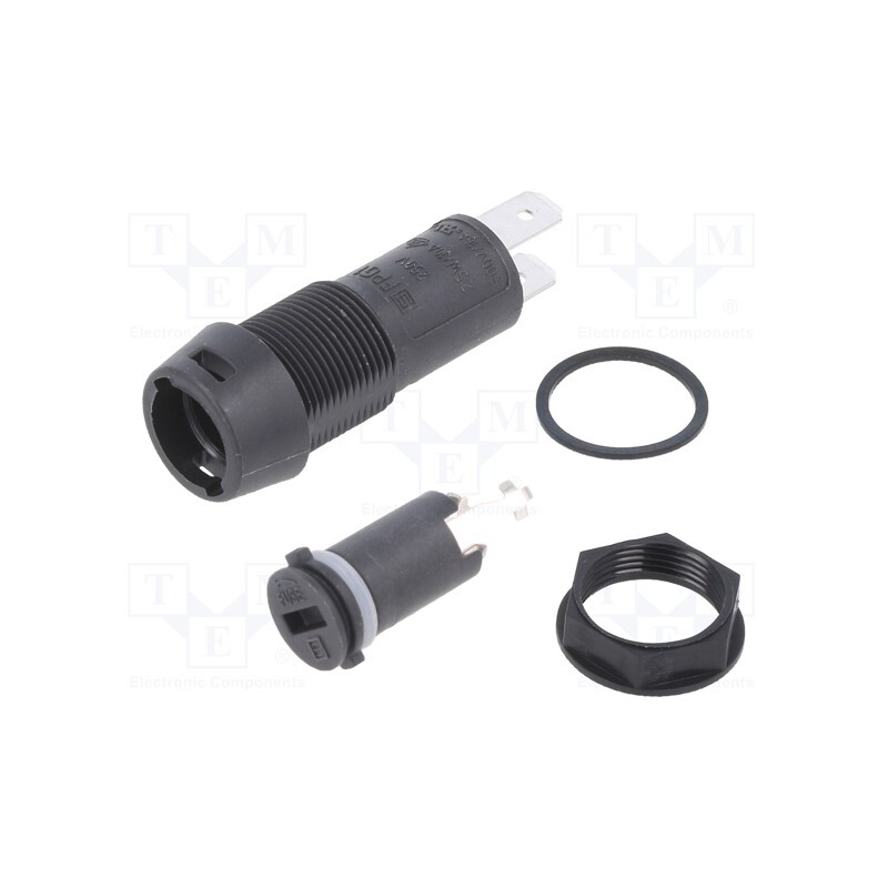 10 pcs : 3101.031 - Fuse holder, cylindrical fuses, 5x20mm, 10A, on panel, black, FPG1