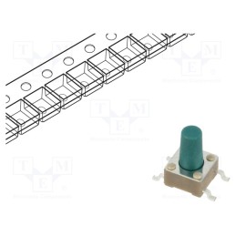 10 pcs : 2-1977223-4 - Microswitch TACT, SPST-NO, Pos: 2, 0.05A/24VDC, none, 1.57N, round