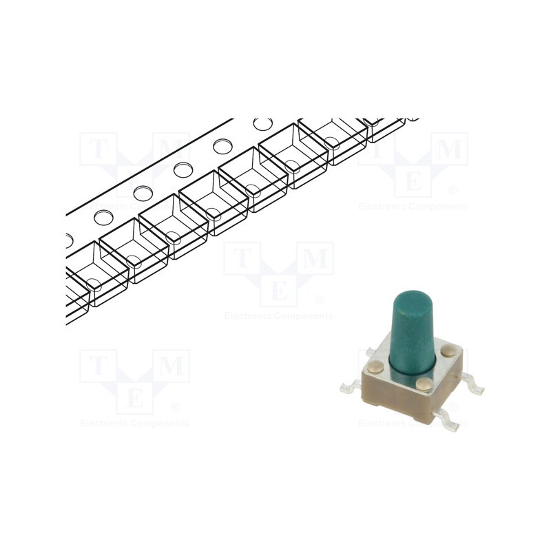 10 pcs : 2-1977223-4 - Microswitch TACT, SPST-NO, Pos: 2, 0.05A/24VDC, none, 1.57N, round