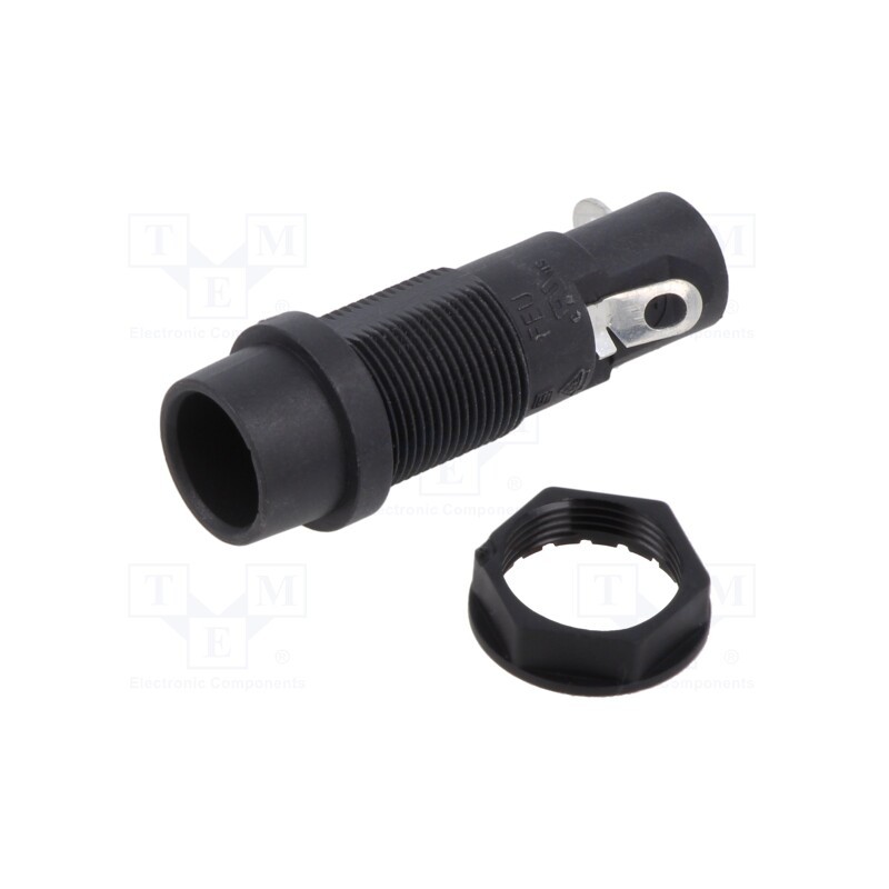 10 pcs : 31.1801 - Fuse holder, cylindrical fuses, 10A, on panel, black, 250VAC, FEU