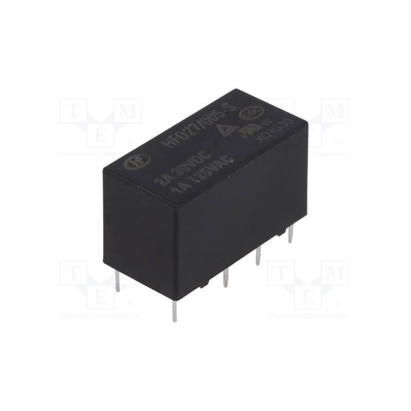 10 pcs : HFD27/005-S - Relay: electromagnetic, DPDT, Ucoil: 5VDC, 2A, 1A/125VAC, 2A/30VDC