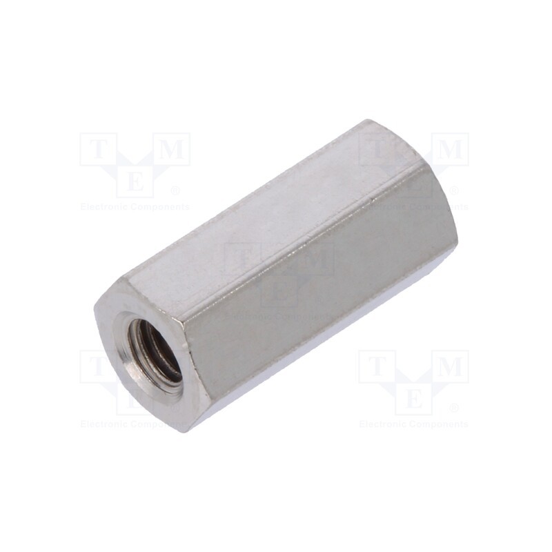 50 pcs : 114X12 - Screwed spacer sleeve, 12mm, Int.thread: M3, hexagonal, brass