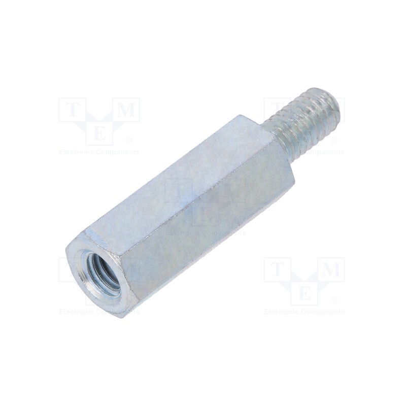 50 pcs : 226X18 - Screwed spacer sleeve, 18mm, Int.thread: M4, Ext.thread: M4, steel
