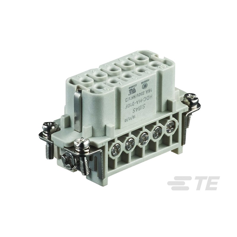 1 pcs - TE Connectivity Heavy Duty Power Connector Insert, 16A, Female, HDC HA Series, 10 Contacts