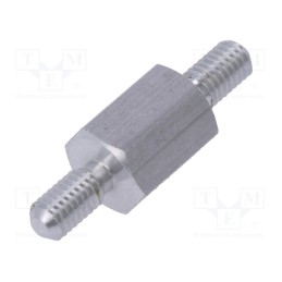 50 pcs : 435X08 - Screwed spacer sleeve, 8mm, Ext.thread: M3, hexagonal, aluminium