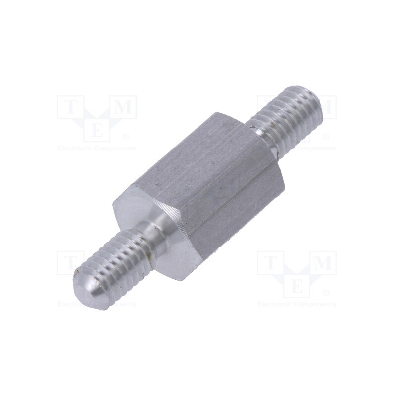 50 pcs : 435X08 - Screwed spacer sleeve, 8mm, Ext.thread: M3, hexagonal, aluminium