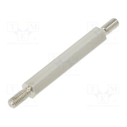 50 pcs : 4112X25 - Screwed spacer sleeve, 25mm, Ext.thread: M2,5, hexagonal, brass