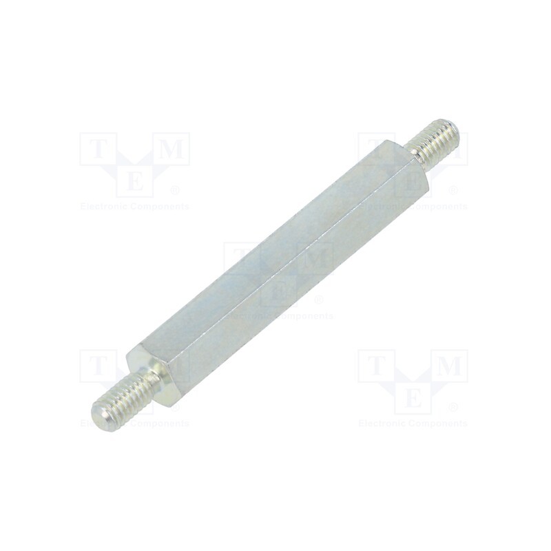 50 pcs : 424X30 - Screwed spacer sleeve, 30mm, Ext.thread: M3, hexagonal, steel