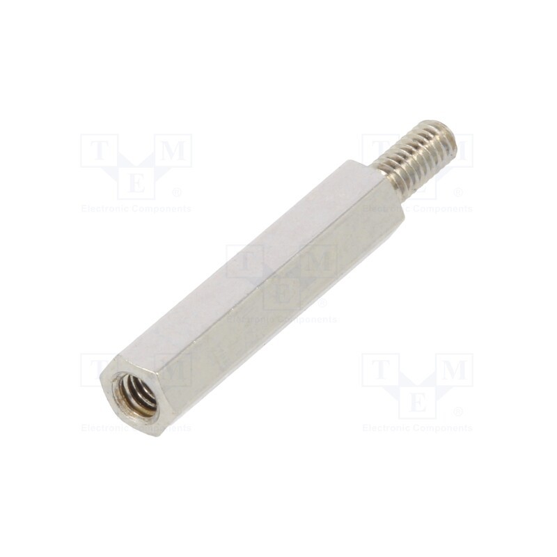 50 pcs : 2112X18 - Screwed spacer sleeve, 18mm, Int.thread: M2,5, Ext.thread: M2,5