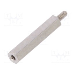 50 pcs : 211X20 - Screwed spacer sleeve, 20mm, Int.thread: M2, Ext.thread: M2, brass