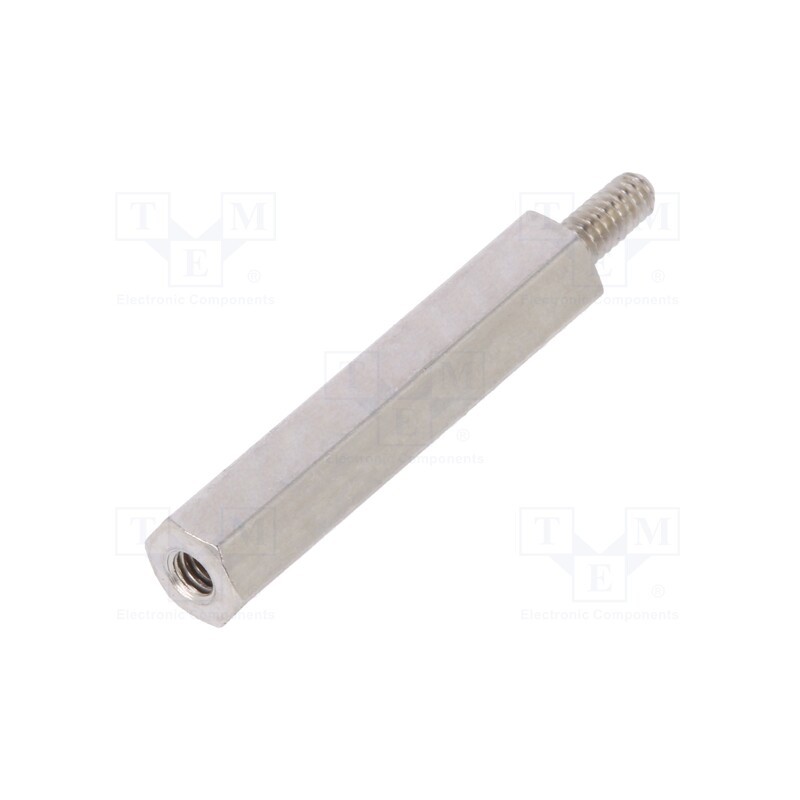 50 pcs : 211X20 - Screwed spacer sleeve, 20mm, Int.thread: M2, Ext.thread: M2, brass