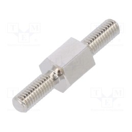 50 pcs : 414X06 - Screwed spacer sleeve, 6mm, Ext.thread: M3, hexagonal, brass
